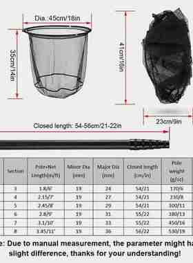 High Quality Carbon Fishing Net Fish Landing Hand Net Foldab