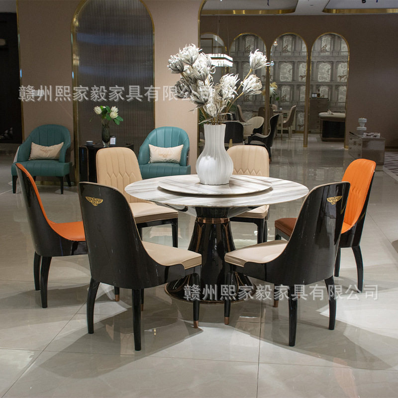 小户型岩板餐桌圆形奢石不锈钢家具家用简约餐厅吃饭圆桌极简