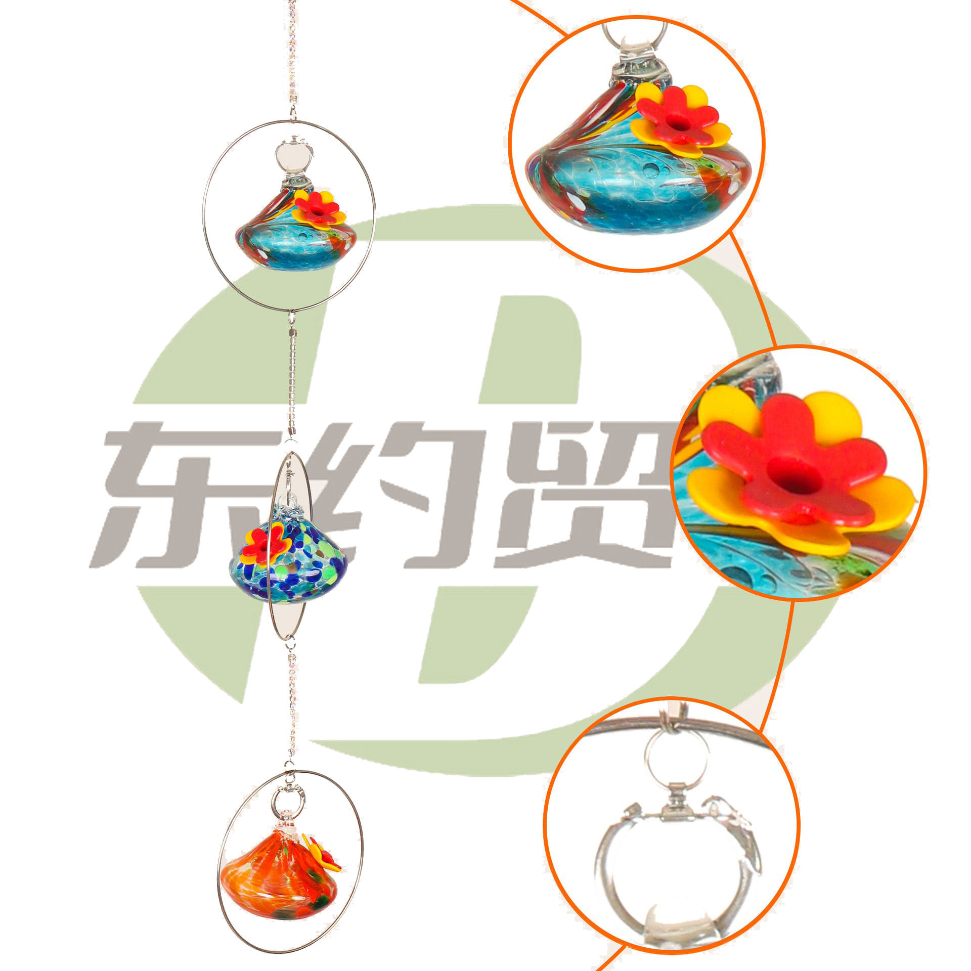 户外 悬挂圆形蜂鸟喂食器喂水器现货 防蚂蚁蜜蜂玻璃蜂鸟喂鸟器