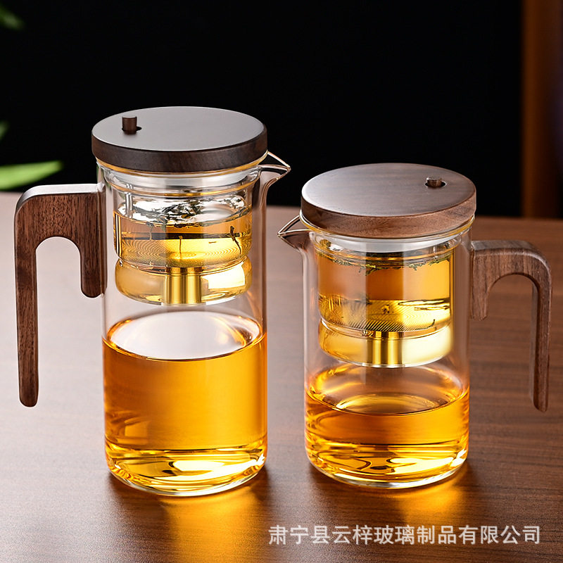 不锈钢茶漏玻璃飘逸壶 大容量耐高温玻璃一键过虑茶水分离泡茶壶
