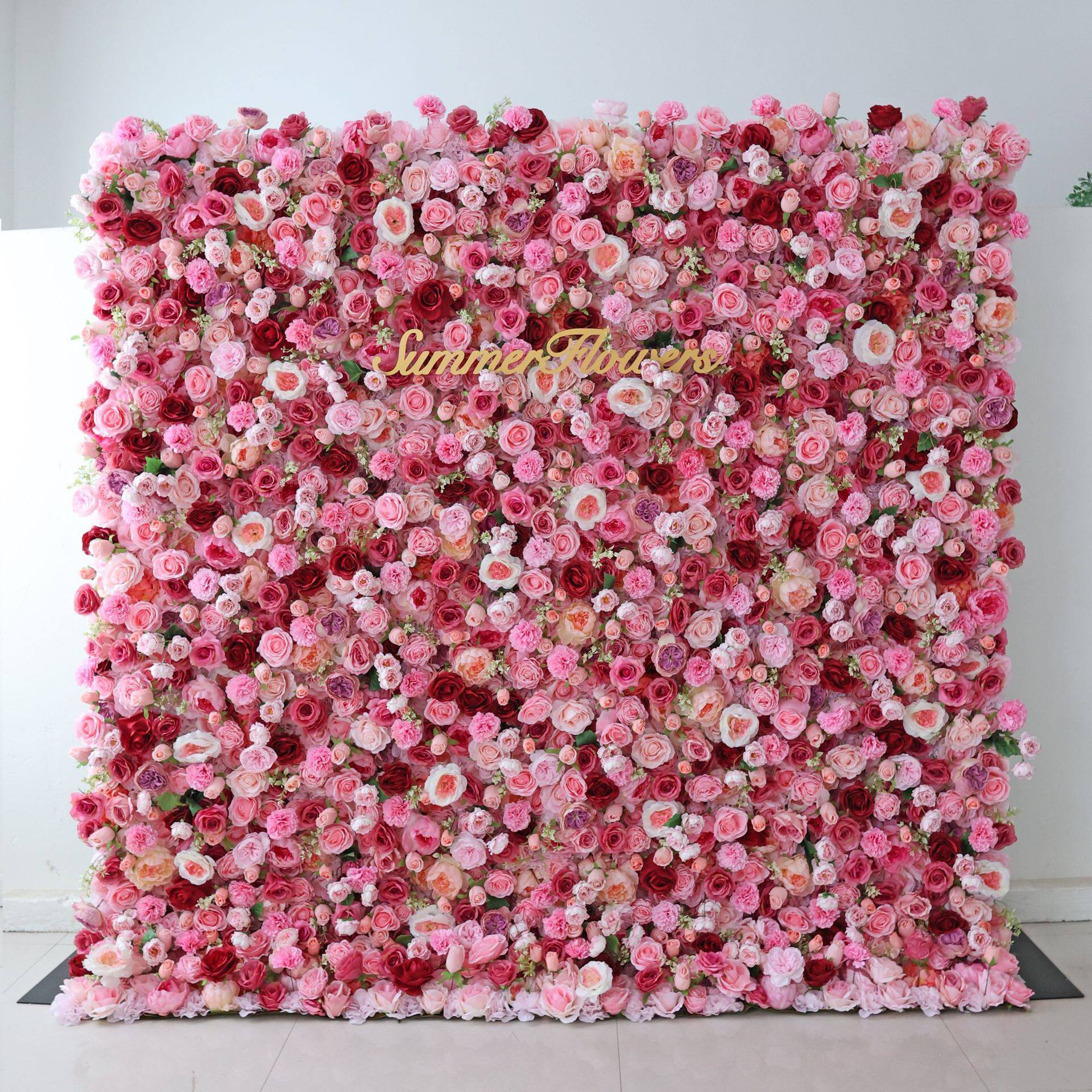 CB-344红色粉色花墙背景5d人造塑料花板人造装饰玫瑰花花墙