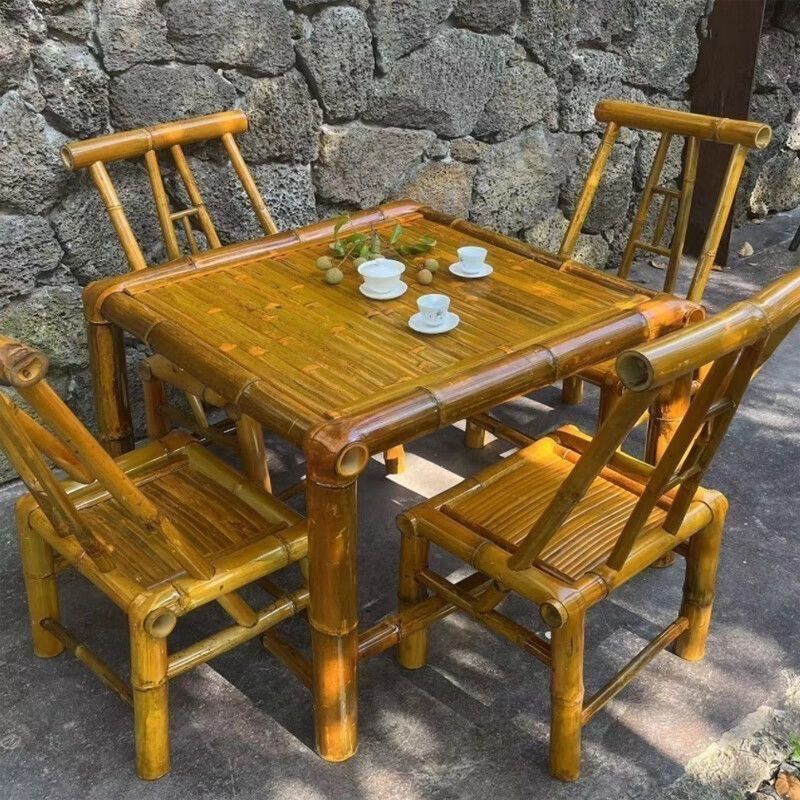 复古手工竹编围炉煮茶桌椅