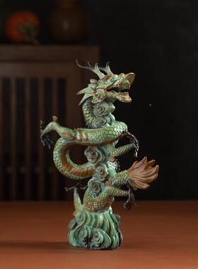 龙摆件黄铜工艺品盘龙青办桌玄关客公FTO厅酒柜家居饰装品高档礼