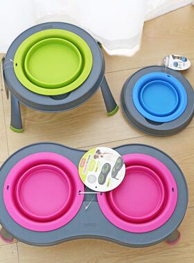 De容xas折宠物翻外出水碗高脚碗可叠碗防打狗碗EHO食盆大量保护颈