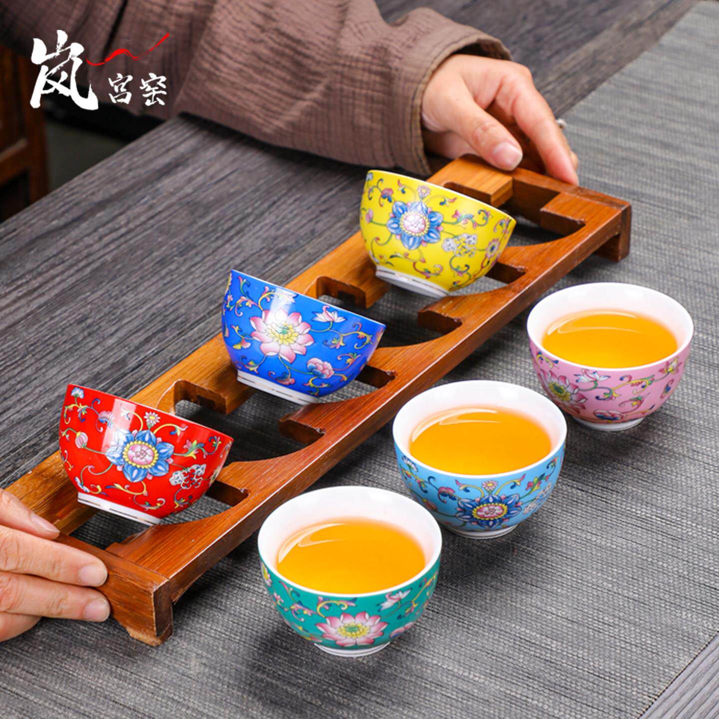 六色珐HABA00琅彩主人杯功夫小茶茶杯装6只陶瓷具喝茶品茶碗套茗