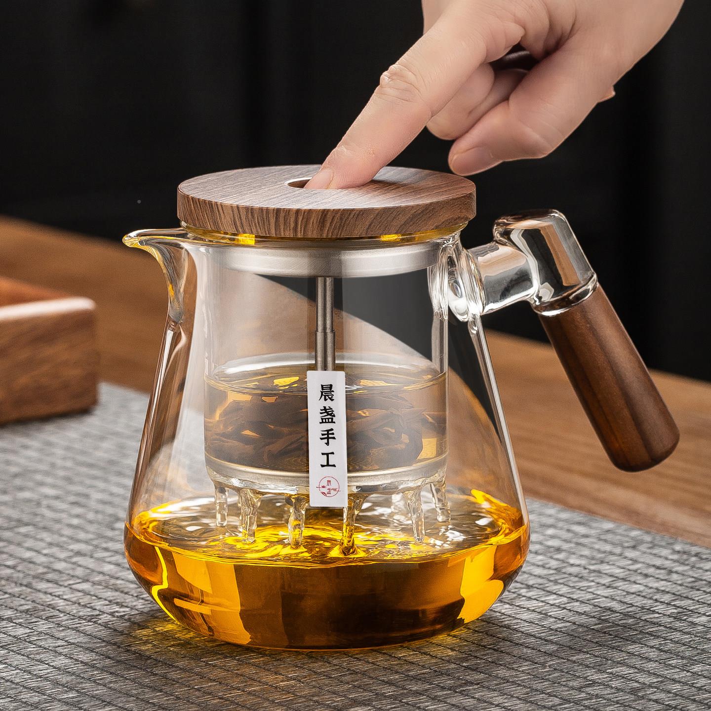 木把全飘玻璃逸杯圆润飘逸025新款泡茶壶家用高档水茶分离泡茶2杯