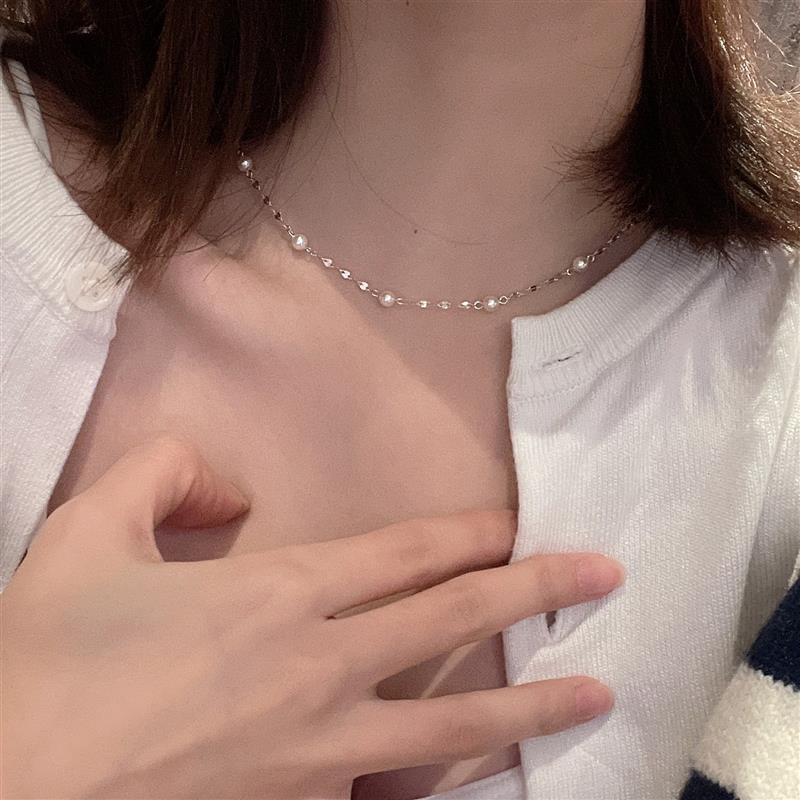 S925满天星纯银珍珠项链女波光粼粼小众设计复古轻奢颈链锁骨链