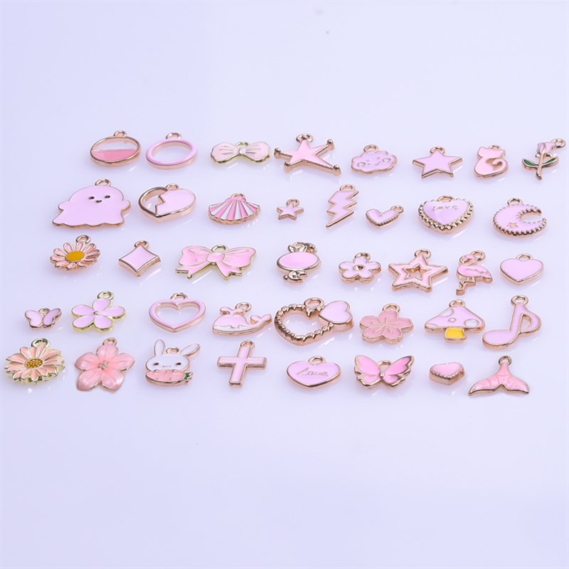 40pcs/Lot Cute Pink Enamel Charm Daisy Rose Flower Accessori