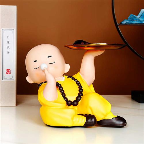 创意功夫小和尚桌面摆件酒柜办公室书柜茶桌茶台禅意家居软装饰品