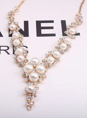 保真高级感韩国时尚小众气质珍珠长版项链流苏百搭毛衣炼新娘晚宴