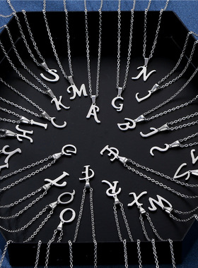 Simple Stainless Steel A-Z Letters Necklace Unisex 26