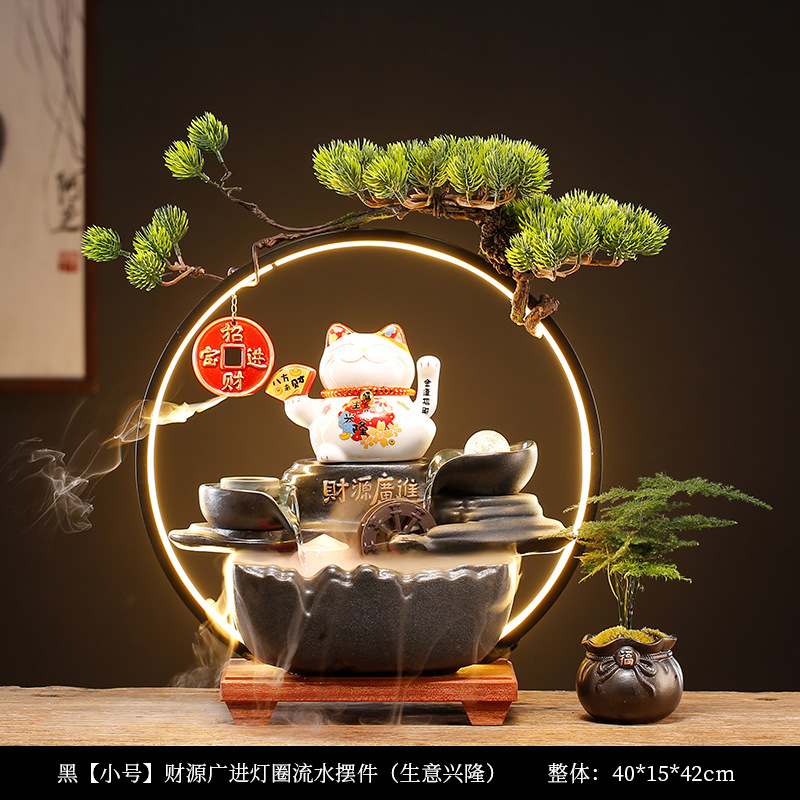 爆品创意招财猫流水摆件办公室装饰发财猫循环水桌面前台店铺开品