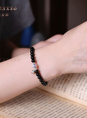 BOYESXSO黑曜石手錬女月光石心形水晶手串耶诞礼物