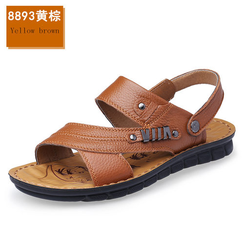 Mens Beach Shoes Sandals Cow Quality Genuine Leather Non-sl