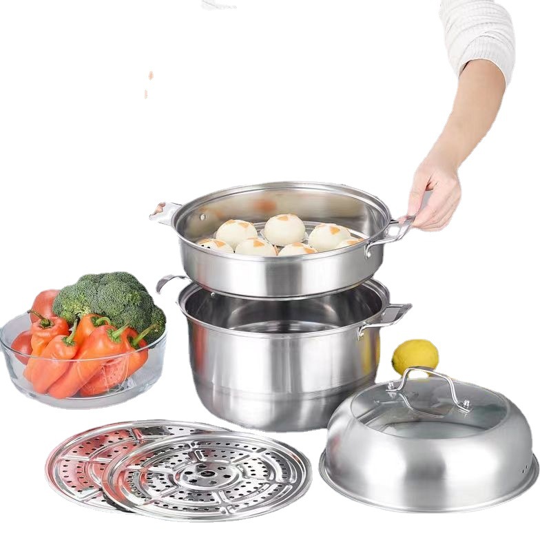 三层蒸锅特厚3O4不锈钢家用多层多功能大号蒸笼蒸馒头3层二层家用
