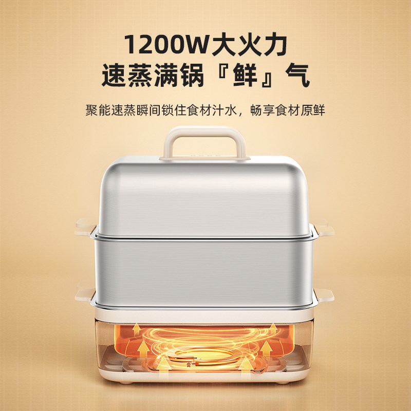 爆品七彩叮当不锈钢电蒸锅蒸炖锅多功能家用三层蒸气锅煮炖一体品