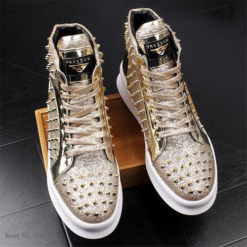 好货Luxury rivet Mens shoes designer sneakers men punk high