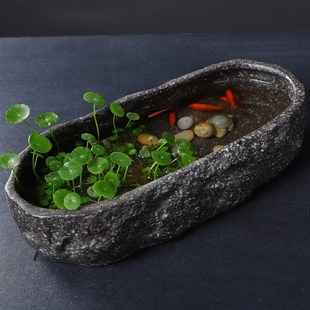 陶瓷阳台小鱼池乌龟装饰桌面斗鱼陶缸生态创意古法摆件鱼缸养鱼