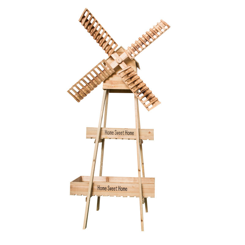 极速实木复古旋转风车田园置物花架户外婚礼迎宾装饰花器摆件婚庆