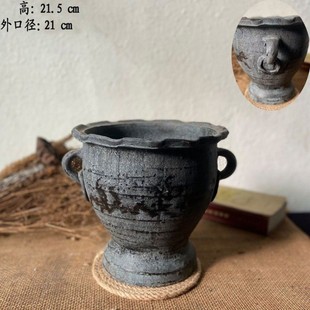 老式土陶盆陶盆土陶古窑复古做旧粗陶盆干燥花花瓶酒店软装土陶罐