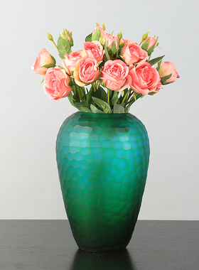 美式琉璃花瓶轻奢手工磨刻玻璃摆件客厅饭厅样板间餐桌摆设装饰品