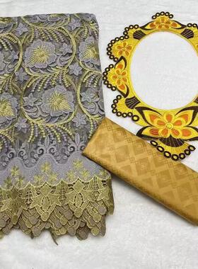 非洲民族刺绣蕾丝花边镂空绣花2.5Ylace+巴赞布套装2.5Ybazin