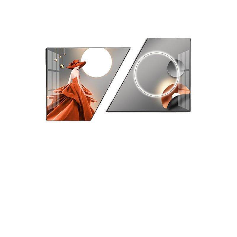 现代简约卧室床头装饰画梯形人物房间背景墙挂画轻奢墙面壁画组合