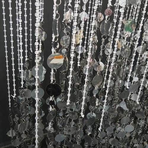 婚礼舞台亚克力亮片吊顶银色线帘挂件婚庆酒店宴会厅圆片吊顶珠链