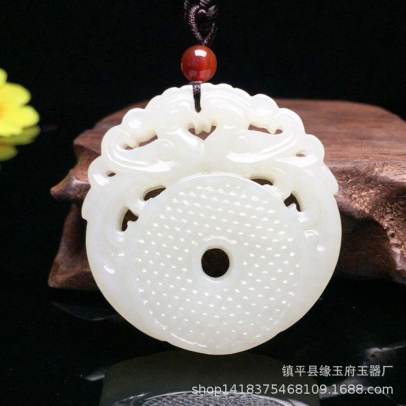 速发和田玉挂件项链凤玉面凰玉璧平安双白对称双凤如意牌玉器