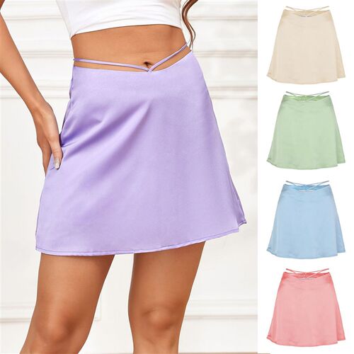 速发Wo Sati L Up High Elast Wst Skirts Sumr Ladies