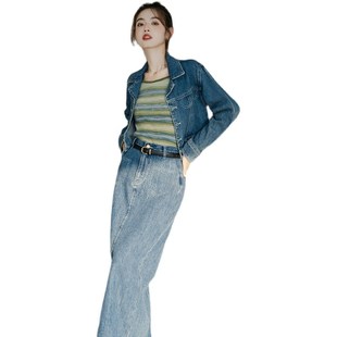 速发古着vitage裙80年代港风复古高级感牛仔套装装2024新款春秋冬