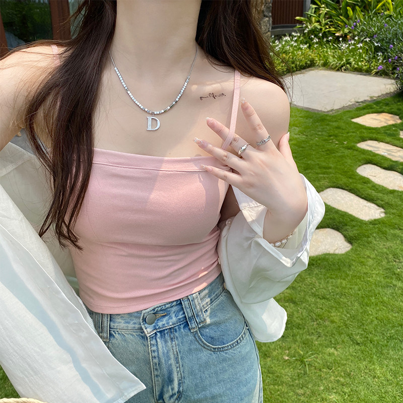 现货多巴b胺小吊带女夏季带胸垫内搭外穿美背文胸一体白色上衣