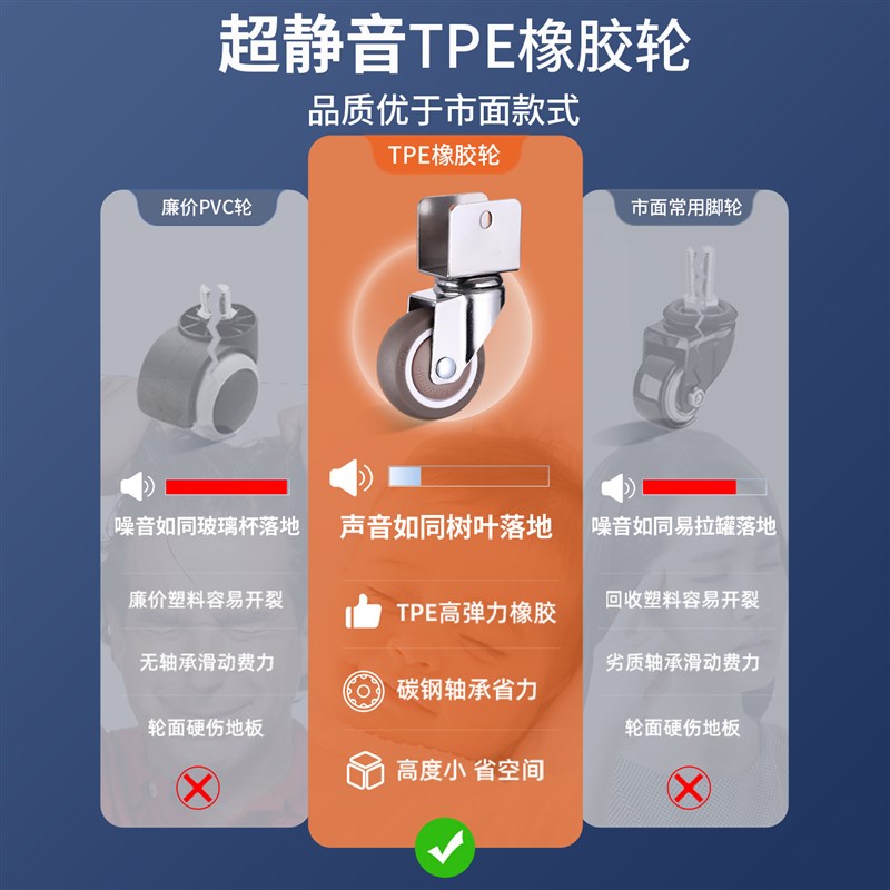 速发L型通用向轮花架桌子移动轮子滚轮轱辘静音脚轮婴儿床夹板滑