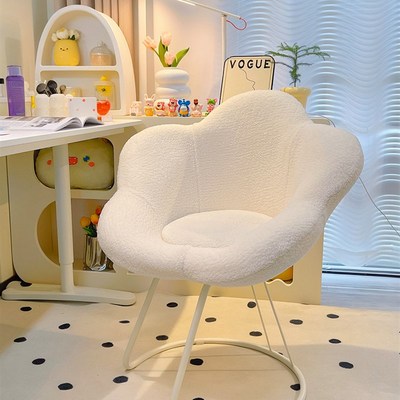 速发奶油风梳妆椅生舒妆椅卧化室适布艺羊羔绒靠背花瓣椅美甲椅