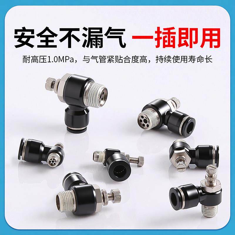 现货接头气管快速插节流阀01气E动6可调02气缸调速阀SL4螺纹