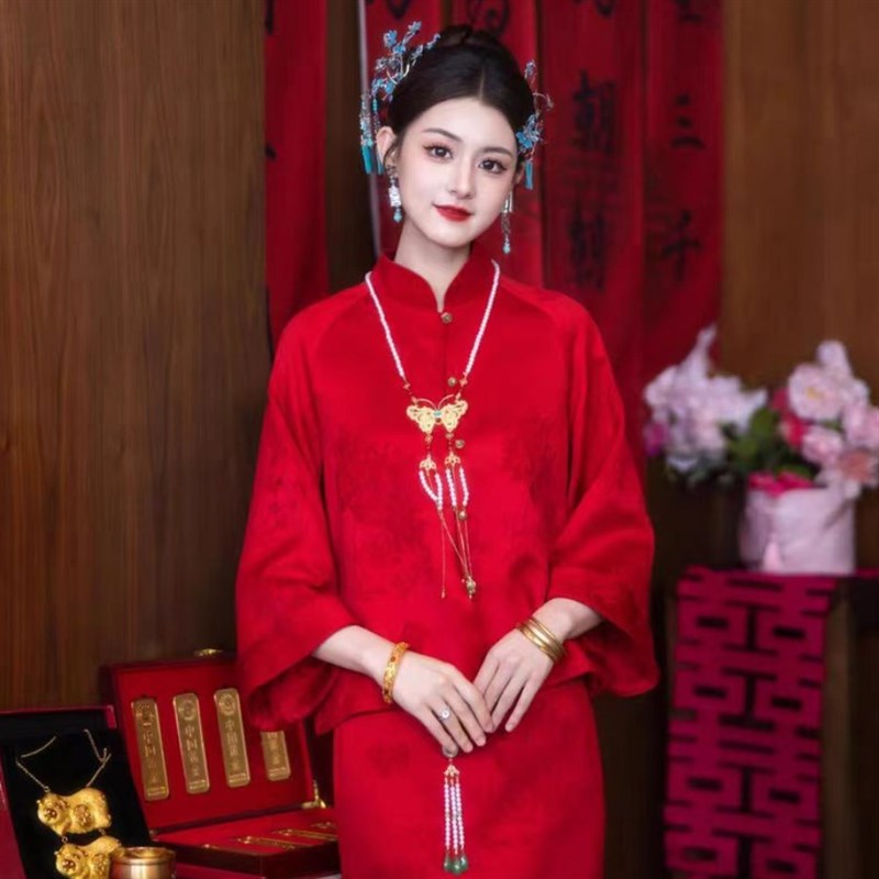 速发新中式改良敬酒服新娘礼服红色秀禾服嫁衣新款复古小个子旗袍