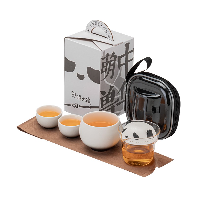 速发熊猫旅行茶具套装便携一壶二杯泡茶随行快客杯中秋礼品