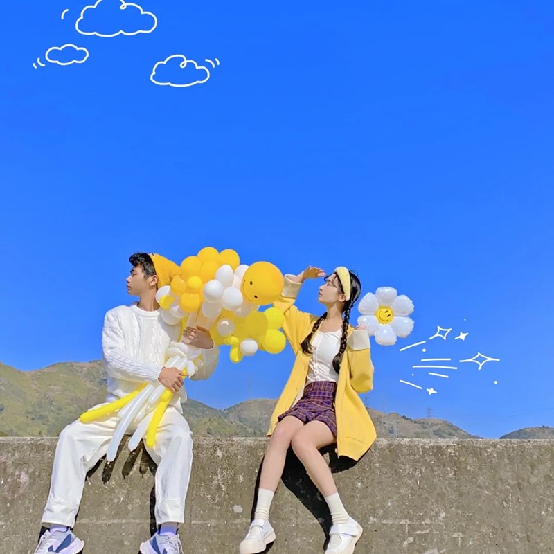 速发小雏菊长条气球花朵花束户外野餐拍照道具装饰生日儿童节场景