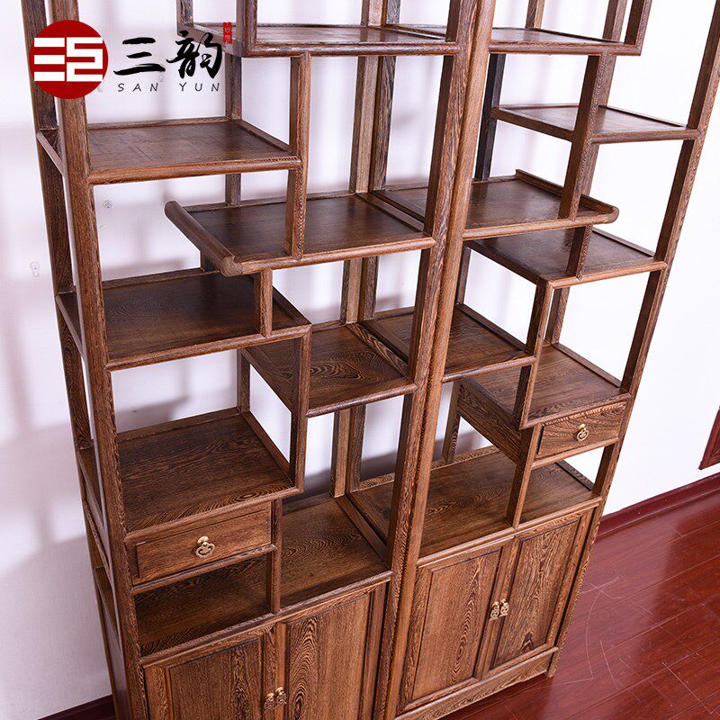 速发木F示X红木家具 鸡翅H博古架 中式多宝阁仿古实木架展2柜置物