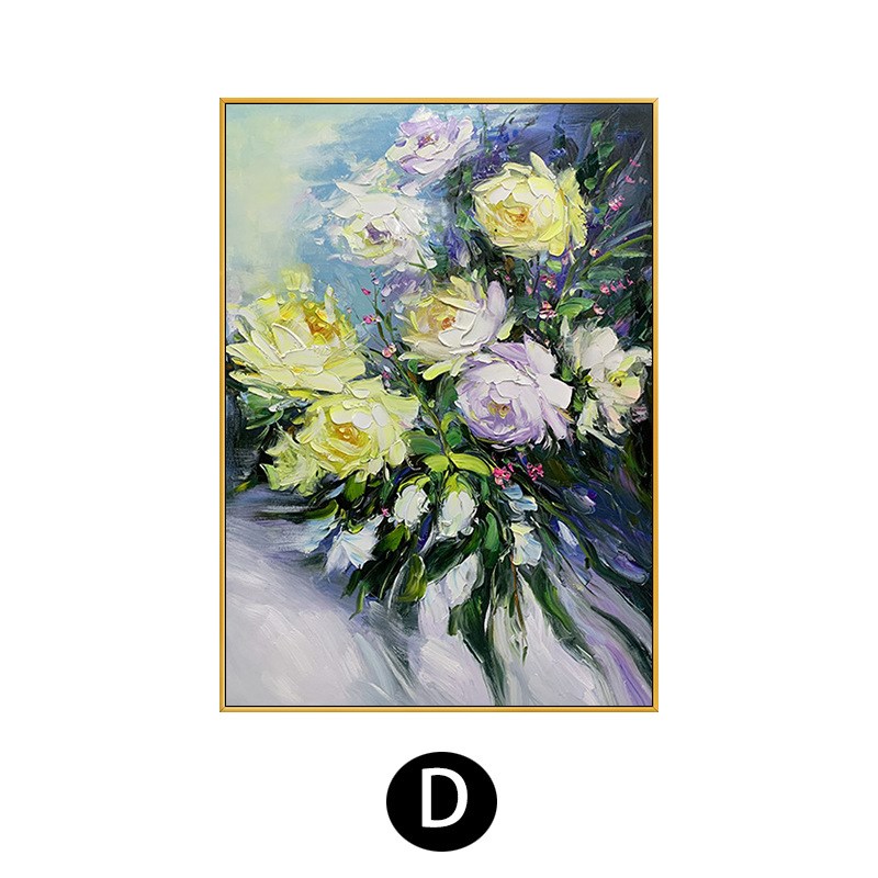 速发手绘油画牡丹花卉立体玄关背景墙装饰画餐厅走廊挂画客厅轻奢图片