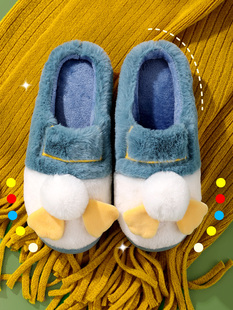 男冬 室内居家保暖拖滑厚底半包跟情侣毛绒棉鞋 速发棉防鞋 秋冬季