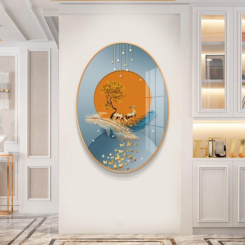 速发轻奢玄关装饰画抽象几何客厅背景墙餐厅壁画创意椭圆形挂画图片