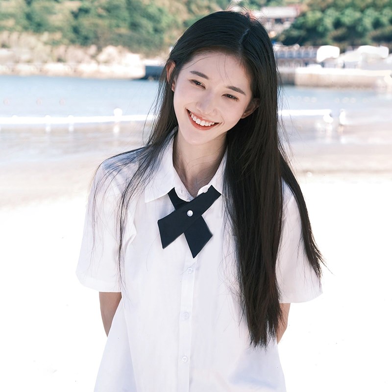 速发学院风白学夏生季大码基础衣百搭小个子jk尖领衬款上衣