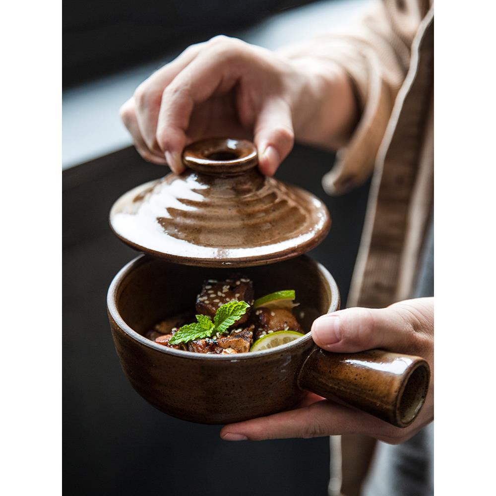 凡土创意粗陶砂锅炖锅家用微波炉小锅煲仔饭耐高温带盖子汤碗餐具