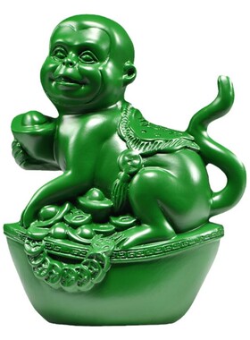 精选绿色木雕猴子摆件实木质三合十二生肖猴家居客厅办公装饰工艺