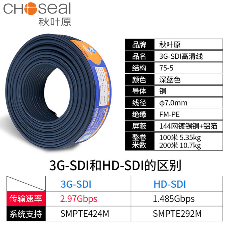 秋叶原q2114 3G-SDI高清视频BNC线75欧4K监控摄像机大屏纯铜同轴