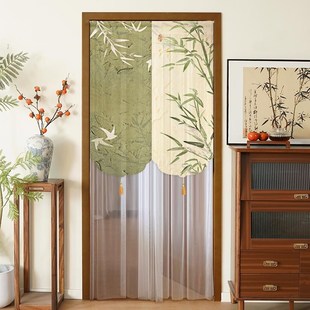 精选新中式门帘隔断帘家用纱帘卧室房间蕾丝半帘隐私帘免打孔茶馆