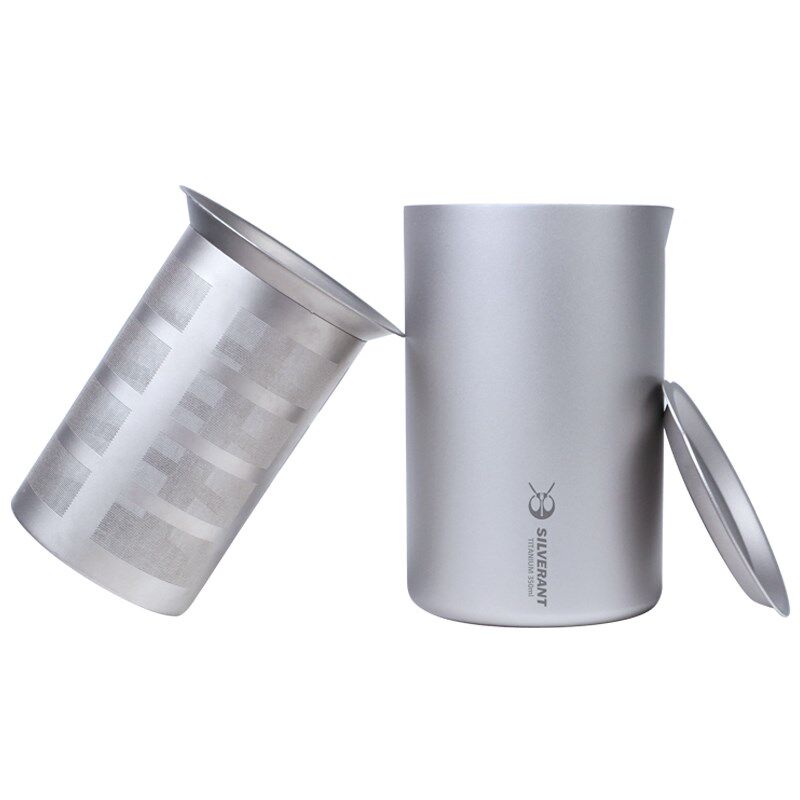 银蚁纯钛双层泡茶器350ml茶具快客杯超轻茶壶野营户外旅行茶具