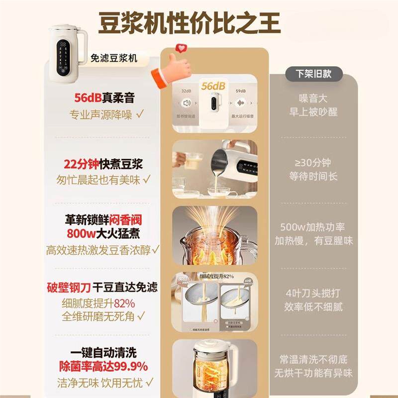 破壁豆浆机家用全自动多功能静音无渣免煮免滤榨汁辅食米糊打浆机