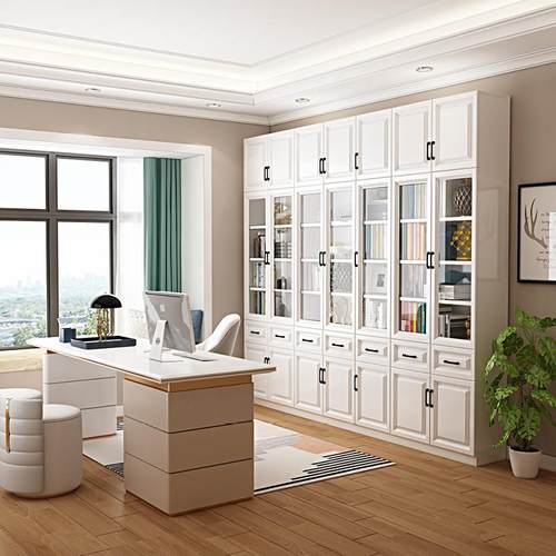 简约现代书房两门储物文件定制组合书柜书架玻璃门书橱展示架展柜